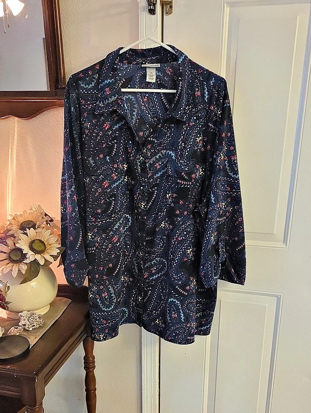 Catherines Paisley Blouse in Black & Blue Size 3X Like New
